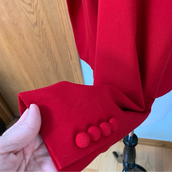 Lauren Ralph Lauren Red Wool Black Velvet Cropped Shoulder Pad Blazer Jacket - Picture 6 of 13